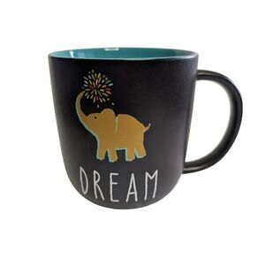 Artisan Coffee Mugs, Gold Elephant "Dream" Black Ceramic Cup 18 fl oz